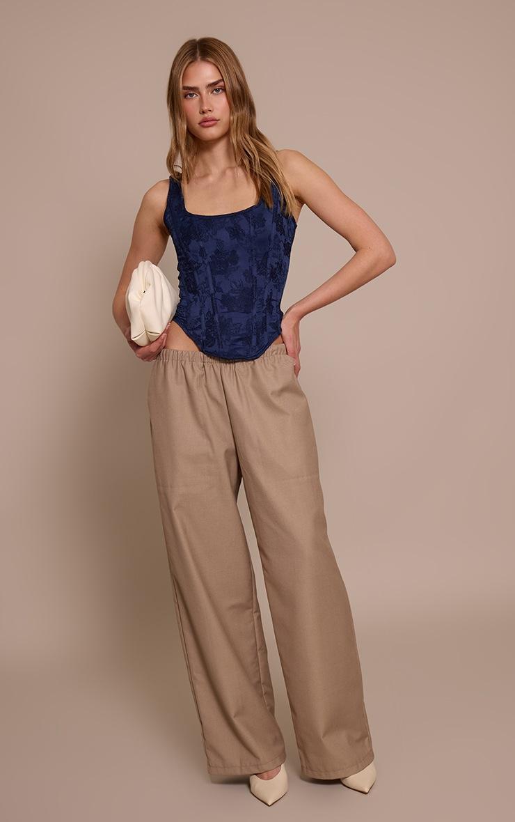 Pretty Little Thing Navy Textured Satin Boned Dip Hem Longline Corset