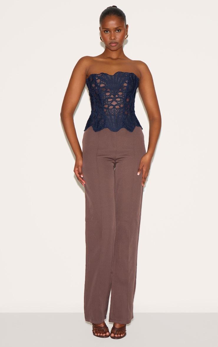 Pretty Little Thing Navy Textured Sheer Floral Lace Corset