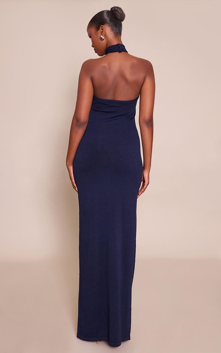 Pretty Little Thing Navy Trim Halter Neck Knitted Maxi Dress