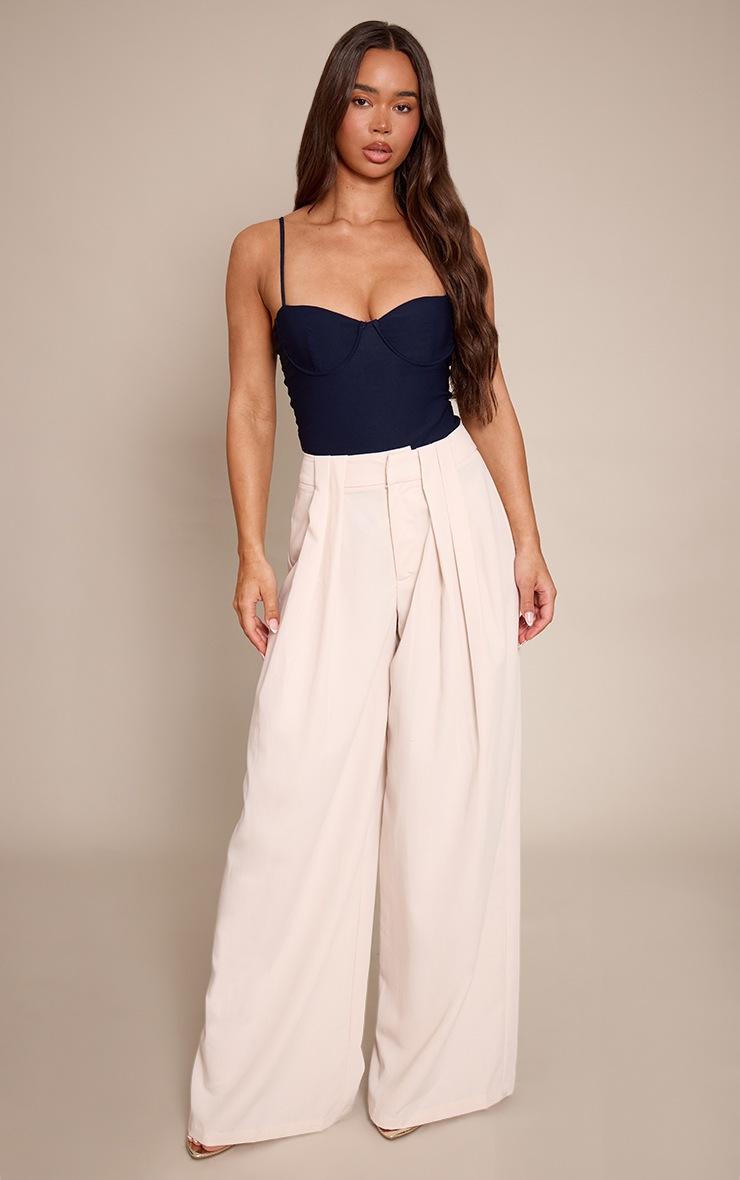 Pretty Little Thing Navy Woven Stretch Strappy Bodysuit