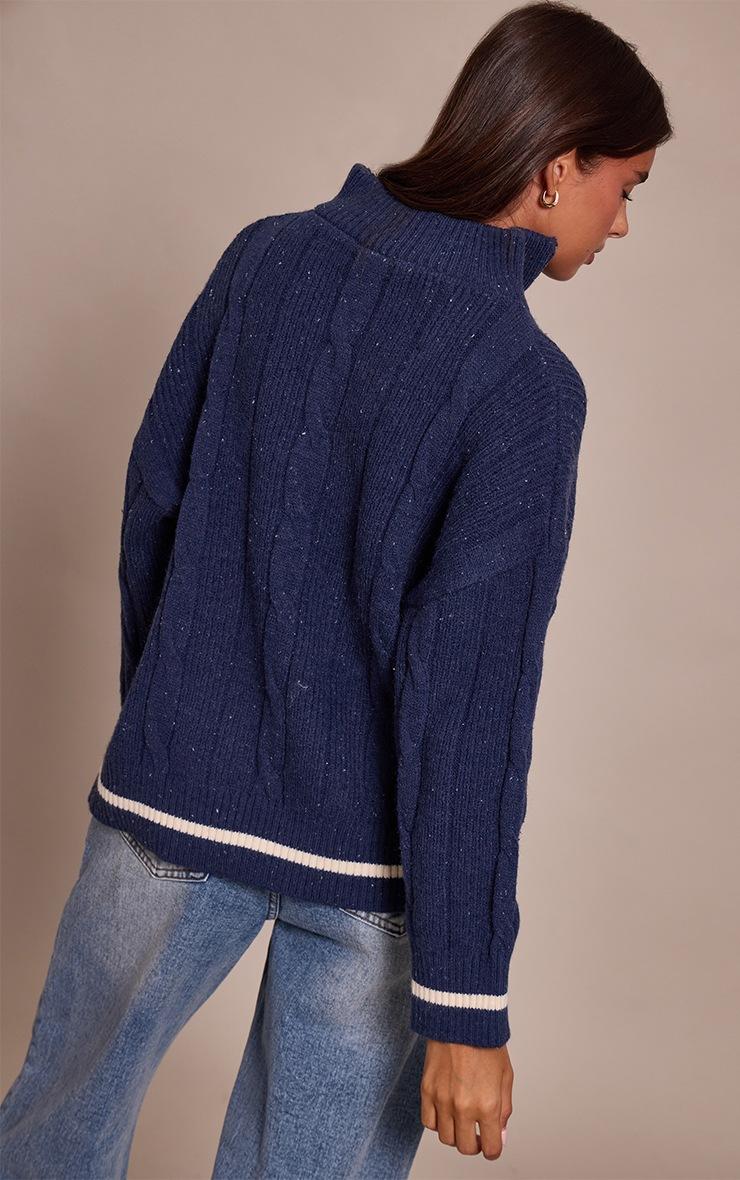 Pretty Little Thing Navy Zip Detail Cable Knit Oversized Sweater