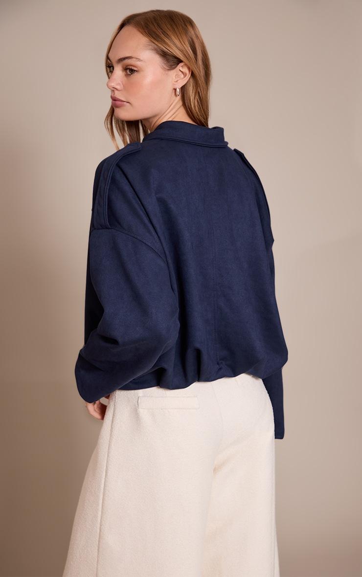 Pretty Little Thing Navy Zip Through Faux Suede Bomber Jacket