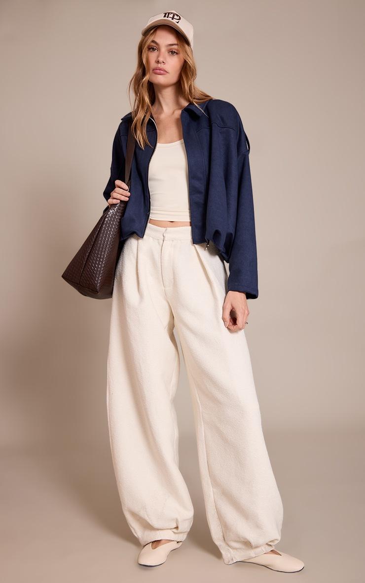 Pretty Little Thing Navy Zip Through Faux Suede Bomber Jacket