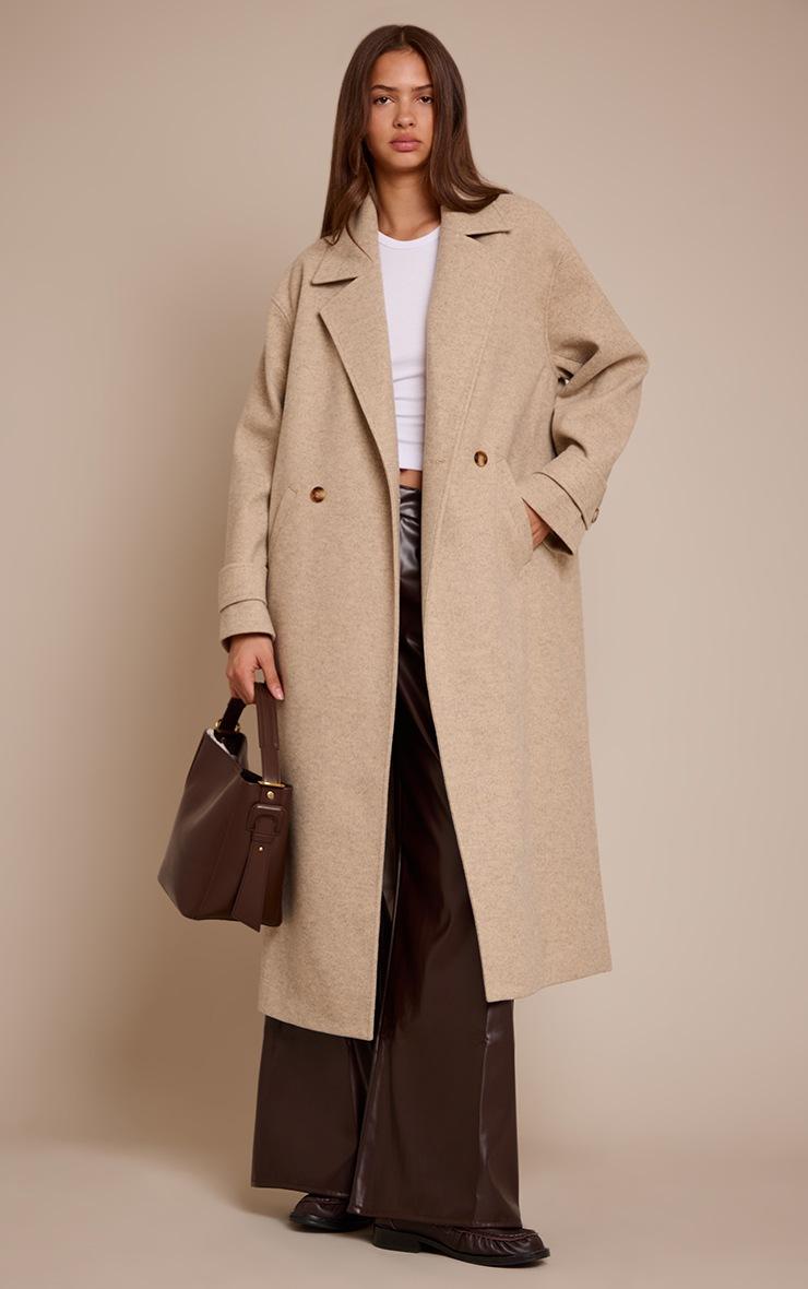 Pretty Little Thing Oat Belted Oversized Wool Look Coat
