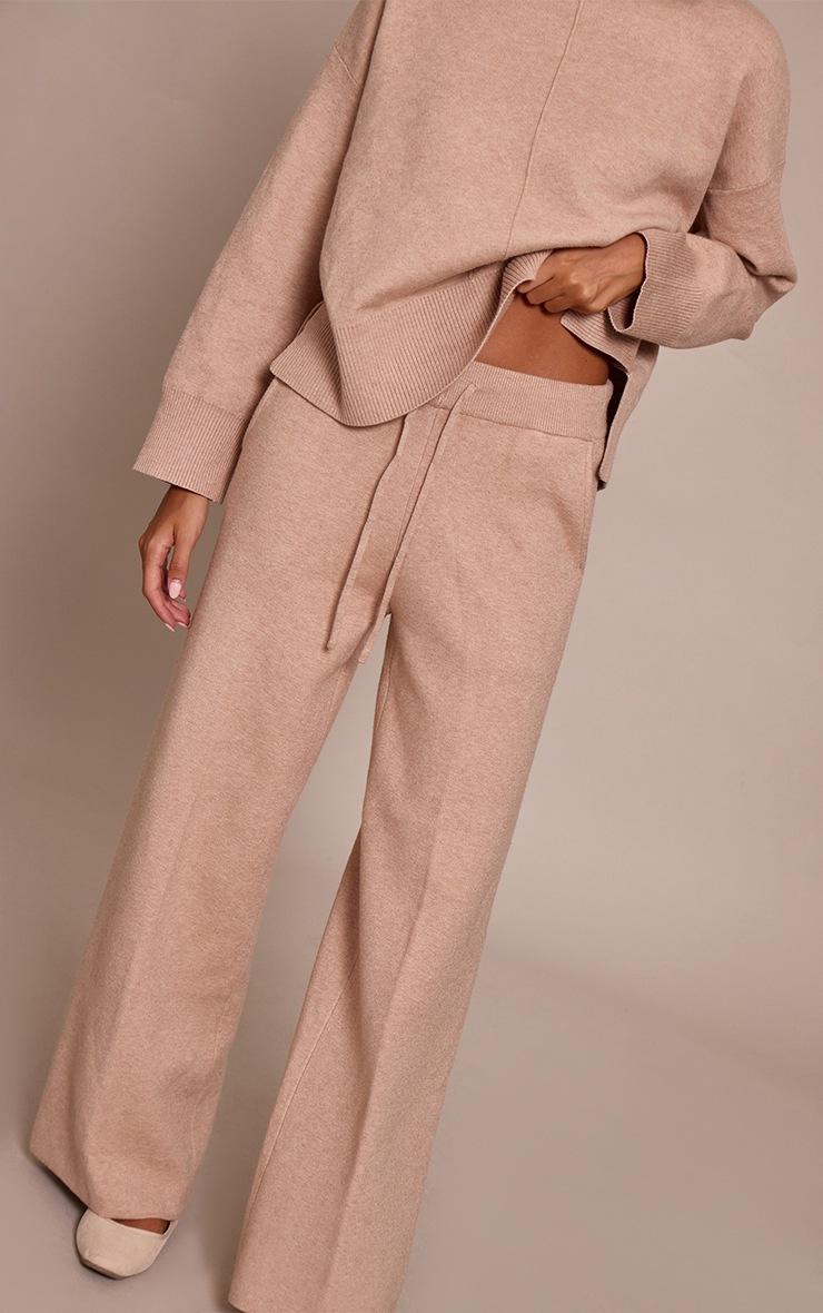 Pretty Little Thing Oat Drawstring Wide Leg Knitted Pants