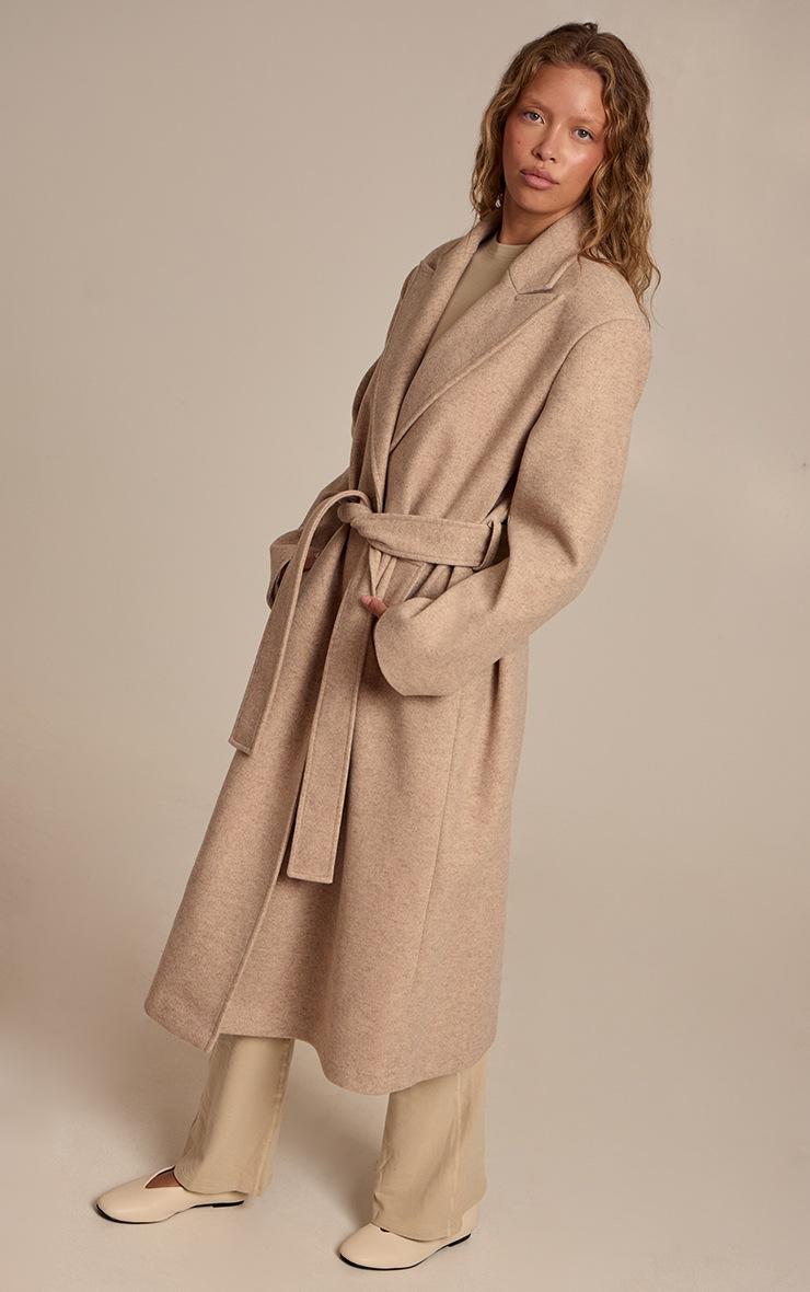 Pretty Little Thing Oat Single Breasted Self Tie Wool Look Maxi Coat