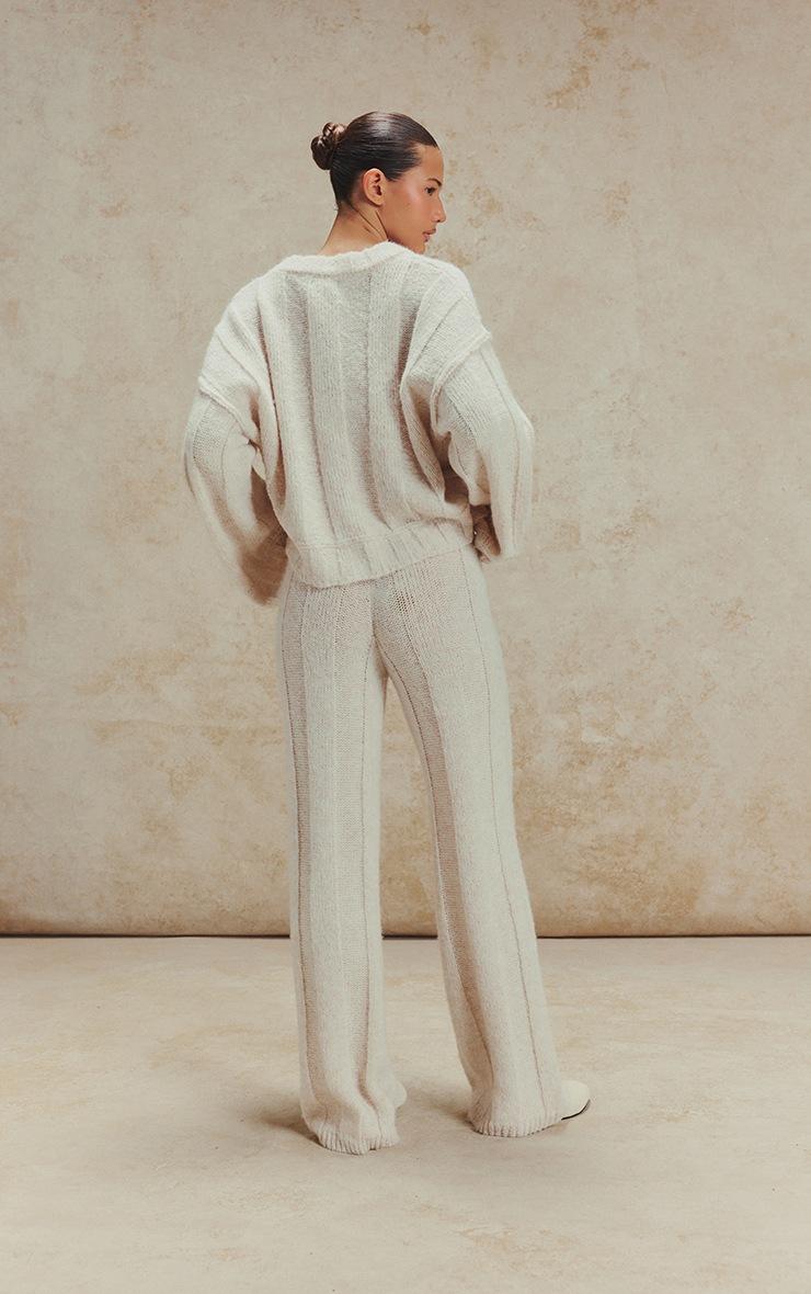 Pretty Little Thing Oat Thick Rib Knitted Crew Neck Sweater