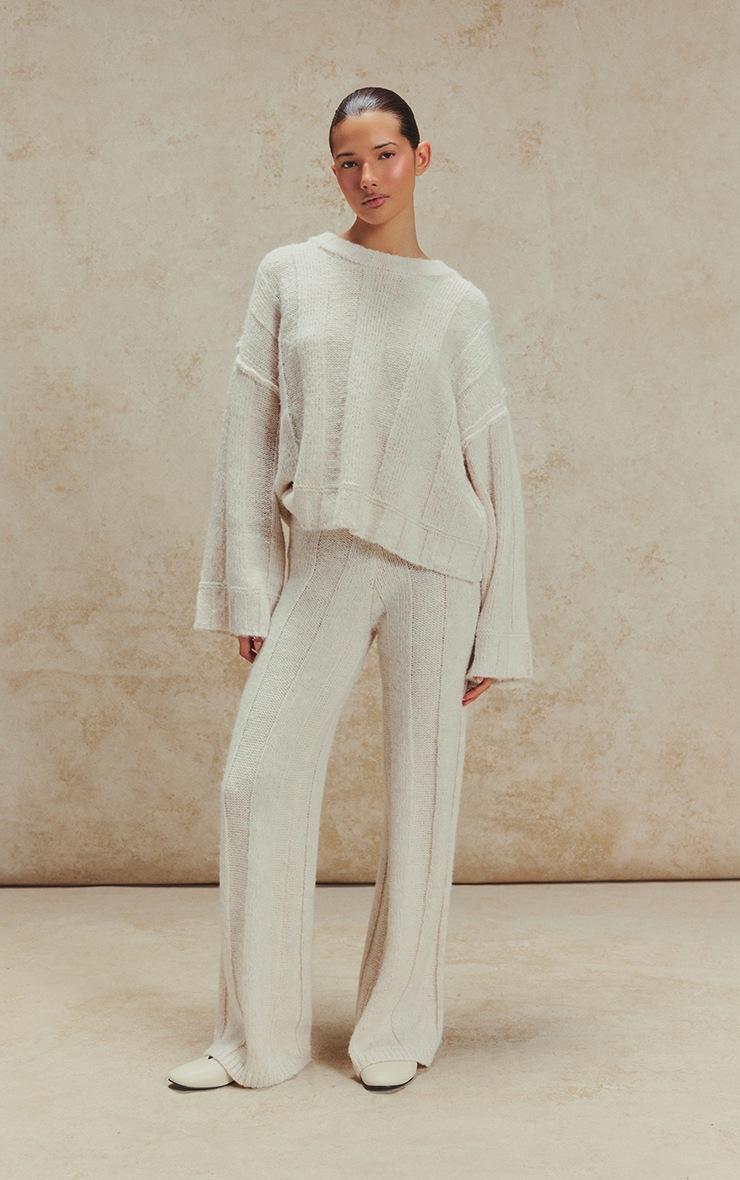 Pretty Little Thing Oat Thick Rib Knitted Crew Neck Sweater