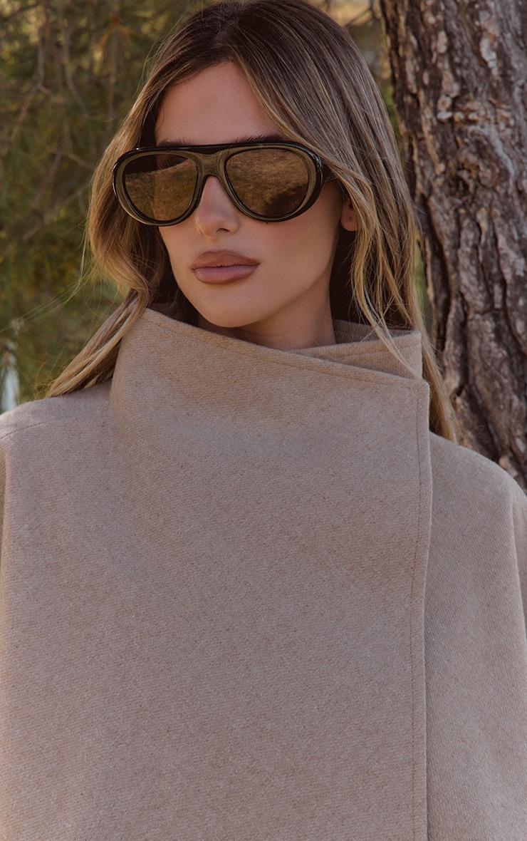Pretty Little Thing Oat Wool Look Funnel Neck Wrap Coat