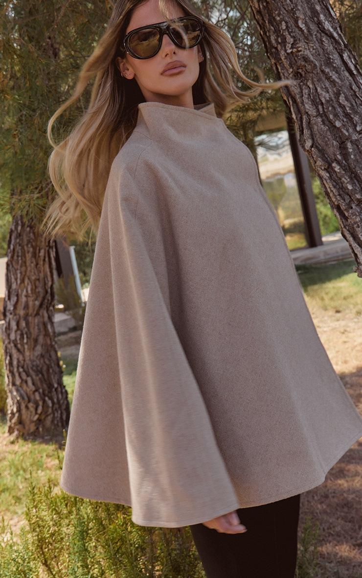 Pretty Little Thing Oat Wool Look Funnel Neck Wrap Coat