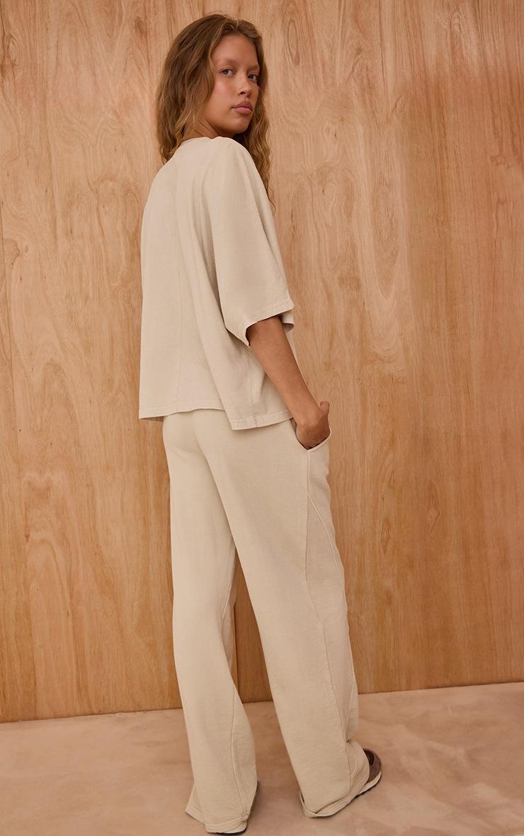 Pretty Little Thing Oatmeal Acid Wash Rib Panel Straight Leg Sweatpants
