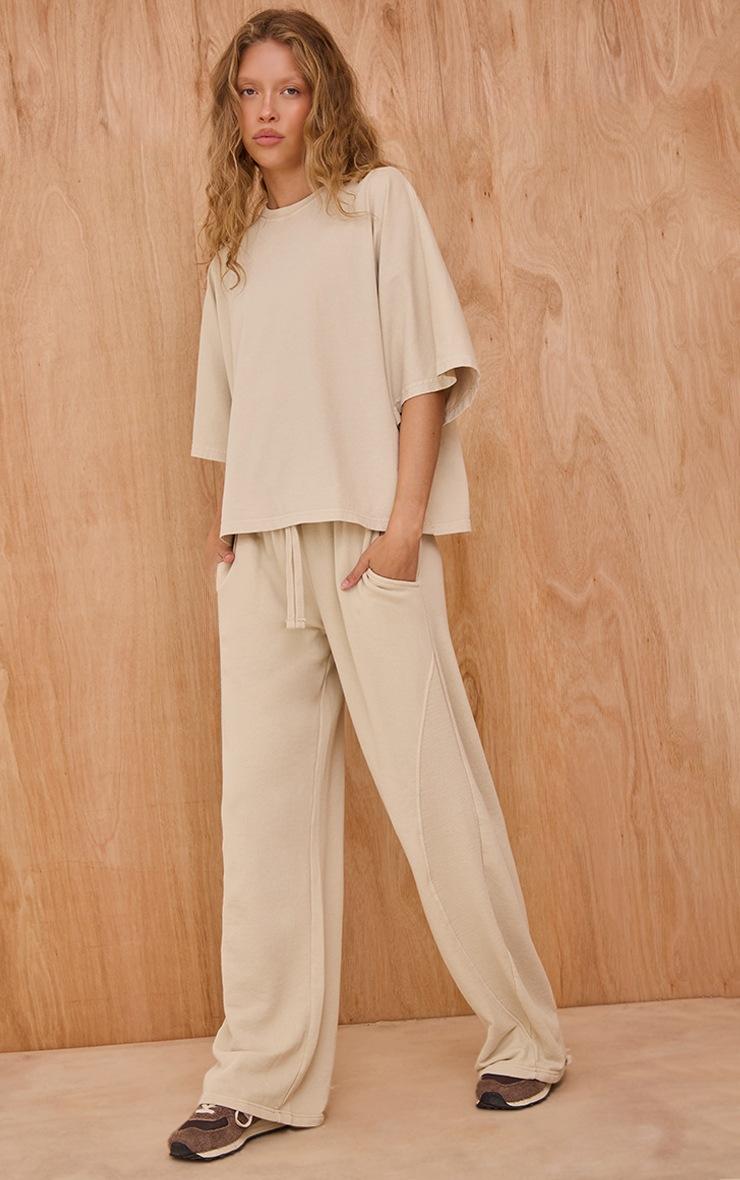 Pretty Little Thing Oatmeal Acid Wash Rib Panel Straight Leg Sweatpants