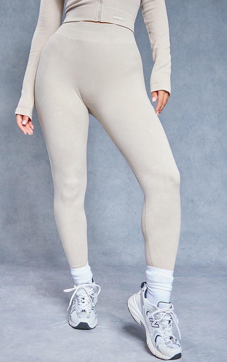 Pretty Little Thing Oatmeal Acid Wash Seamless Rib High Waist Gym Leggings