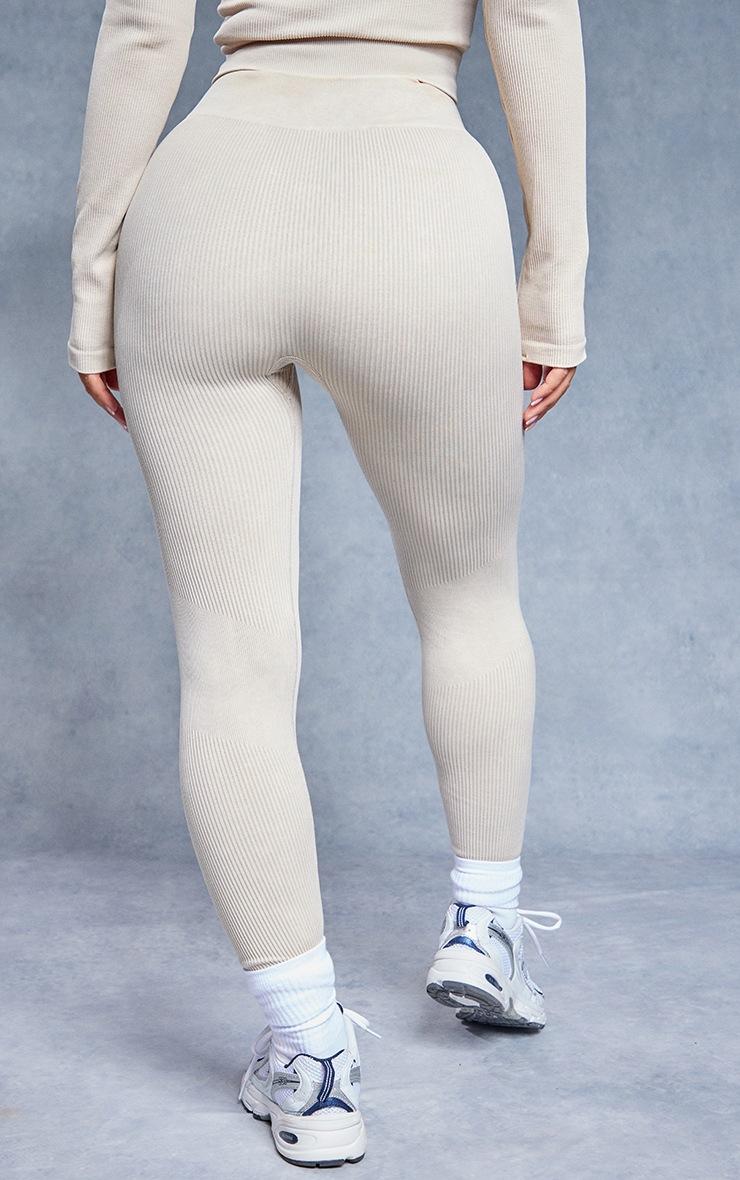 Pretty Little Thing Oatmeal Acid Wash Seamless Rib High Waist Gym Leggings