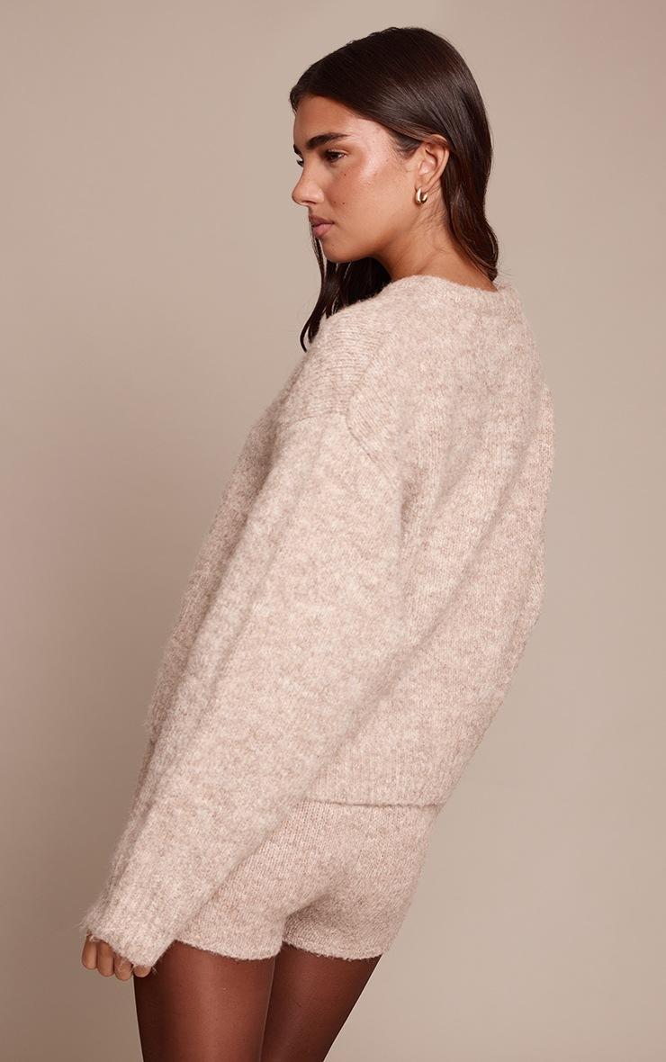 Pretty Little Thing Oatmeal Brushed Oversized Detail Round Neck Cardigan