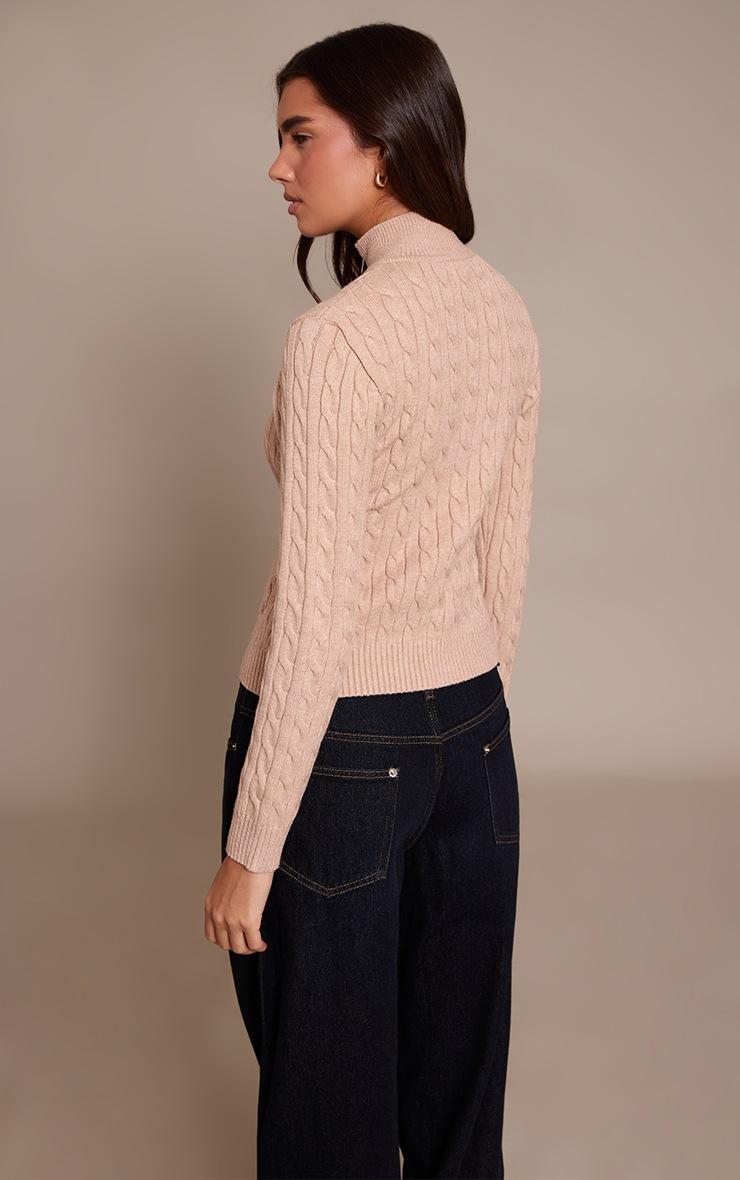 Pretty Little Thing Oatmeal Cable Knit Long Sleeve Zip Up Sweater