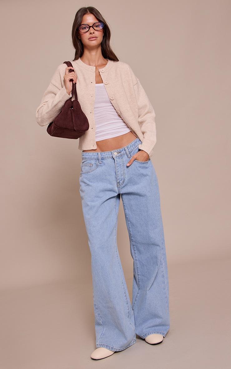 Pretty Little Thing Oatmeal Crew Neck Knit Cardigan