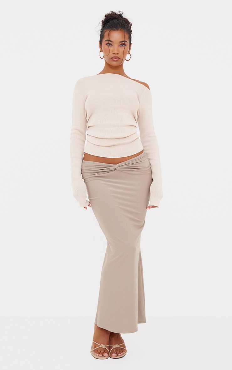 Pretty Little Thing Oatmeal Fine Knit Asymmetric Top