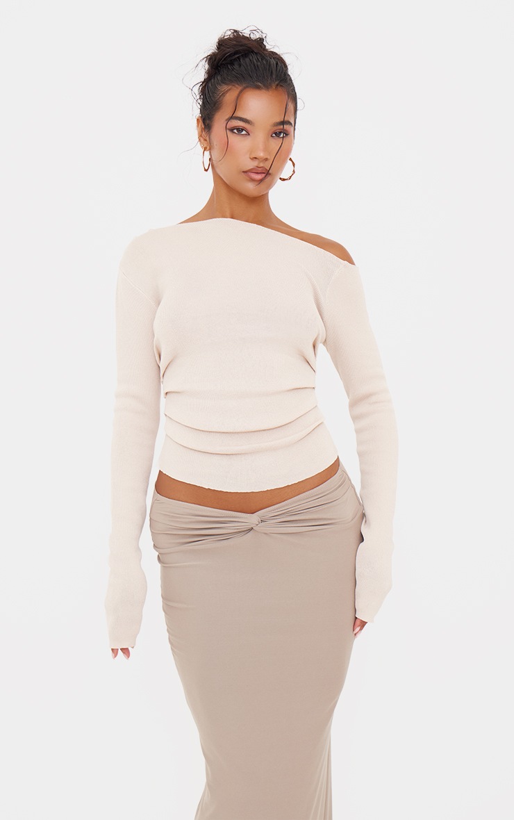 Pretty Little Thing Oatmeal Fine Knit Asymmetric Top
