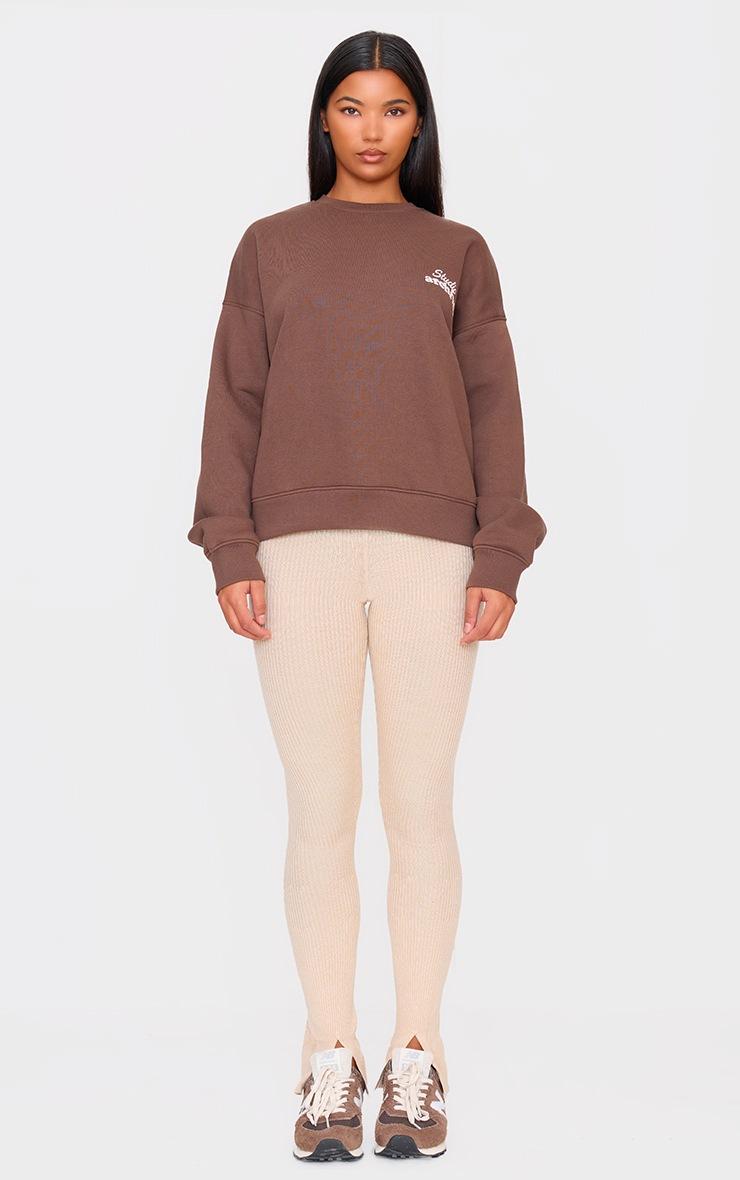 Pretty Little Thing Oatmeal Knitted Split Hem Flare Pants