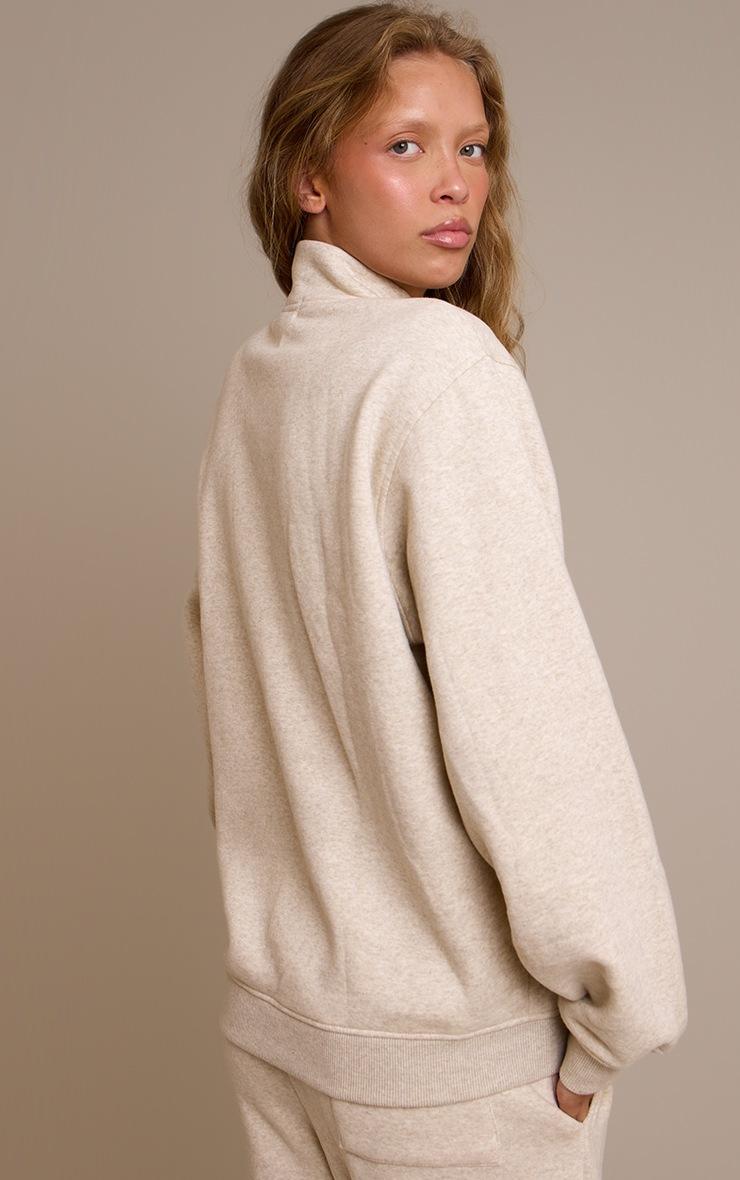 Pretty Little Thing Oatmeal Marl Cotton Fleece Quarter Zip Sweatshirt