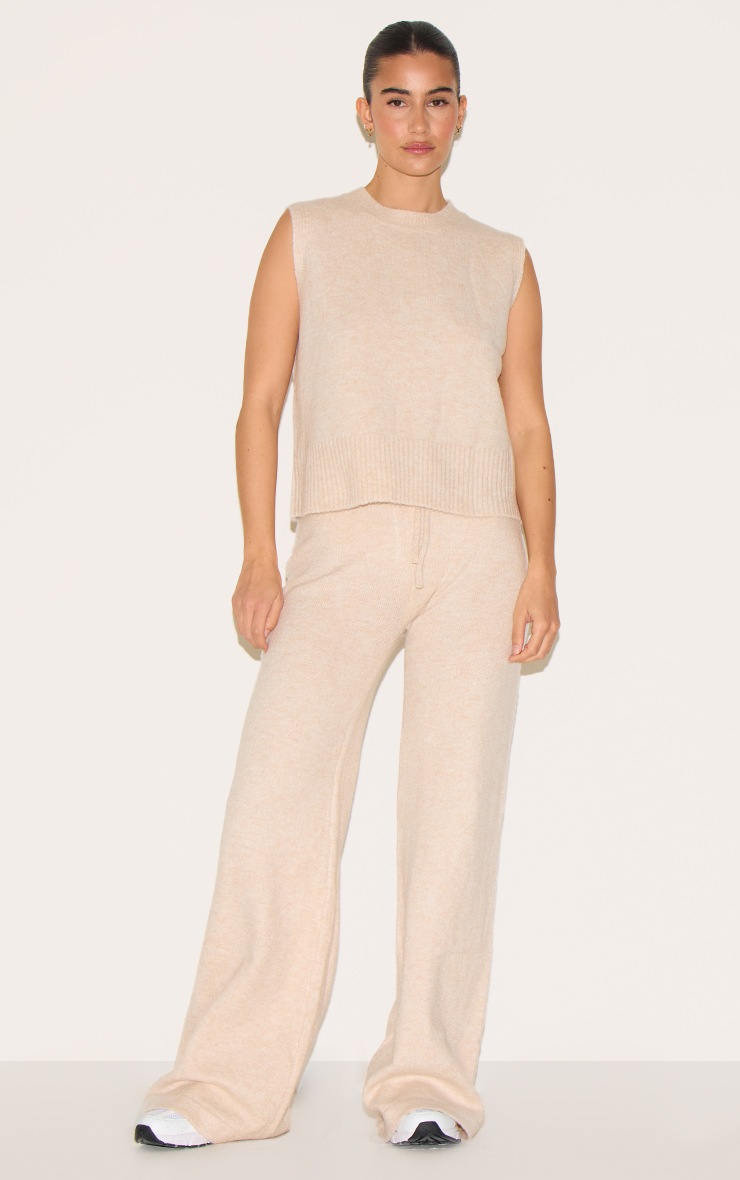 Pretty Little Thing Oatmeal Marl Soft Knit High Neck Sleeveless Top