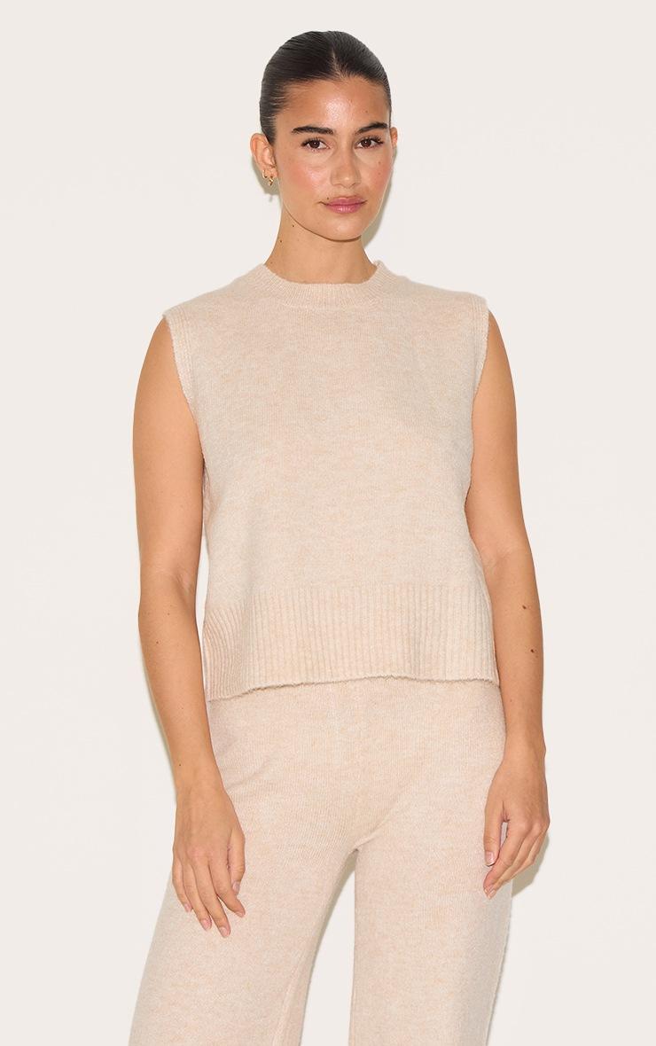 Pretty Little Thing Oatmeal Marl Soft Knit High Neck Sleeveless Top