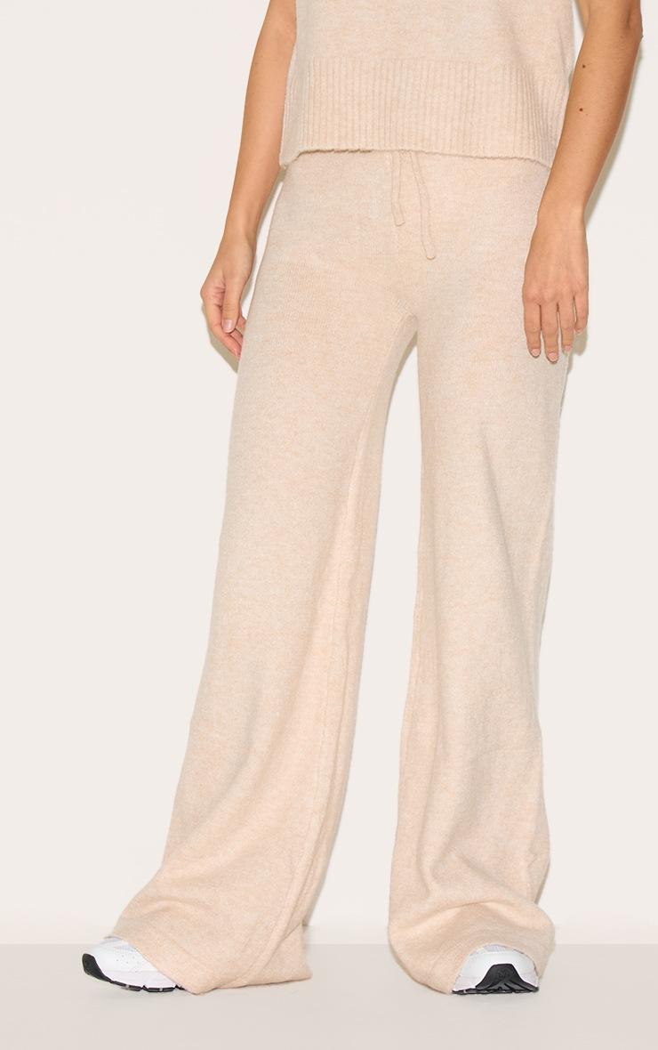 Pretty Little Thing Oatmeal Marl Soft Knit Wide Leg Pants