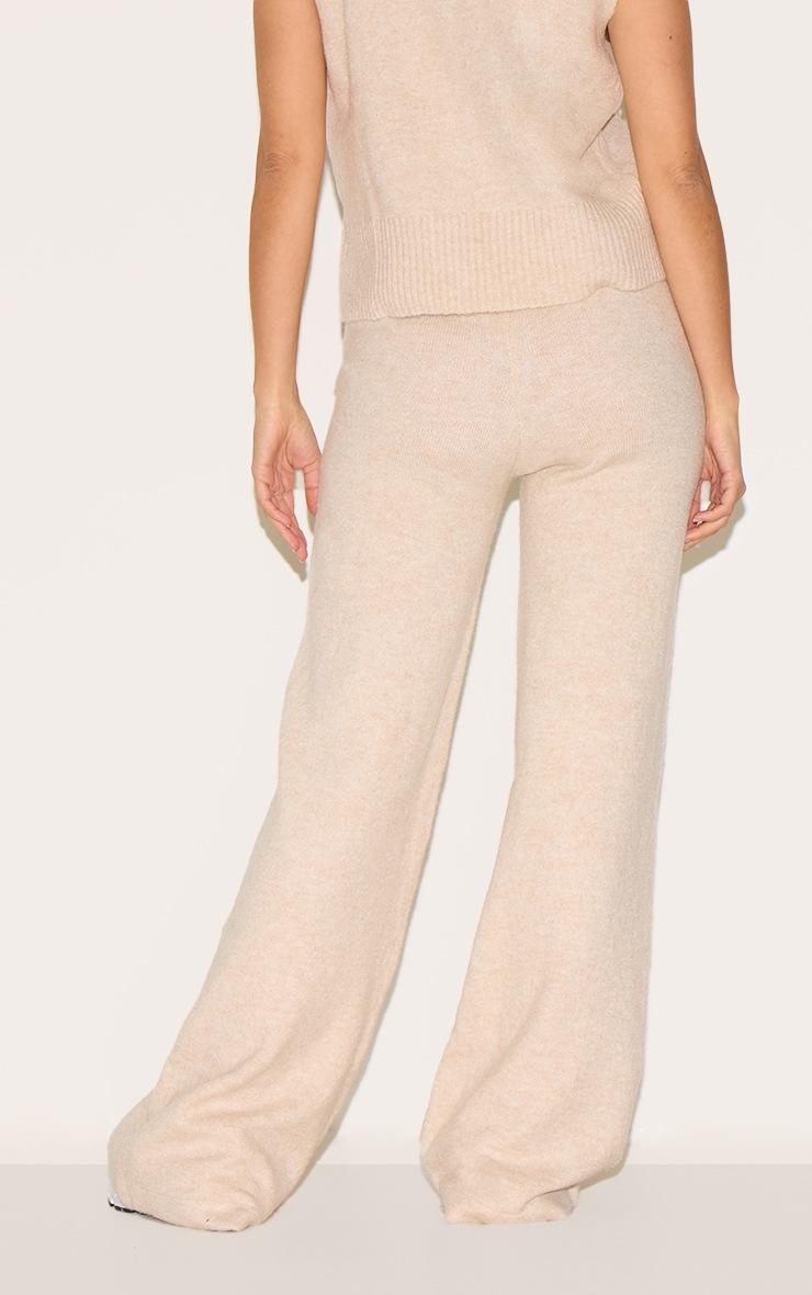 Pretty Little Thing Oatmeal Marl Soft Knit Wide Leg Pants
