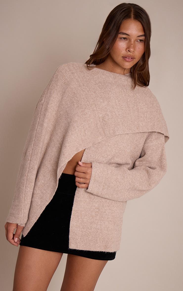 Pretty Little Thing Oatmeal Scarf Detail Soft Knit Sweater