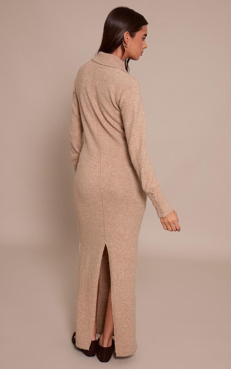 Pretty Little Thing Oatmeal Soft Bobble Knit Button Up Collar Detail Maxi Dress