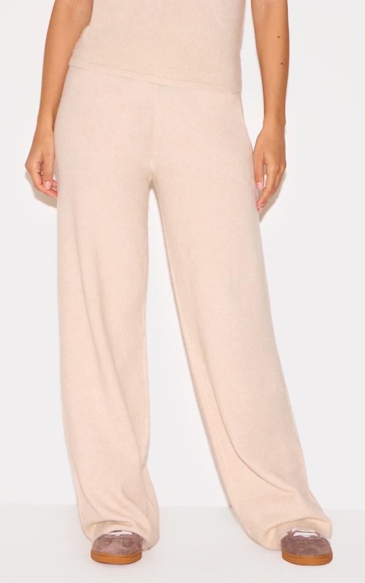 Pretty Little Thing Oatmeal Soft Knit Wide Leg Pants