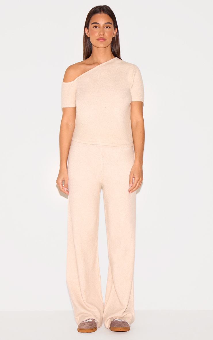 Pretty Little Thing Oatmeal Soft Knit Wide Leg Pants