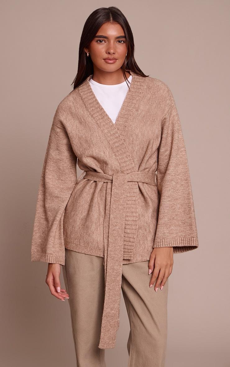 Pretty Little Thing Oatmeal Tie Waist Oversized Cardigan