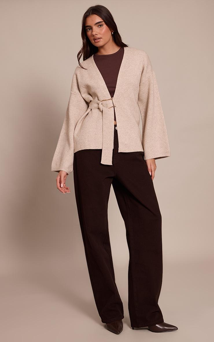 Pretty Little Thing Oatmeal Trim Detail Wrap Style Cardigan