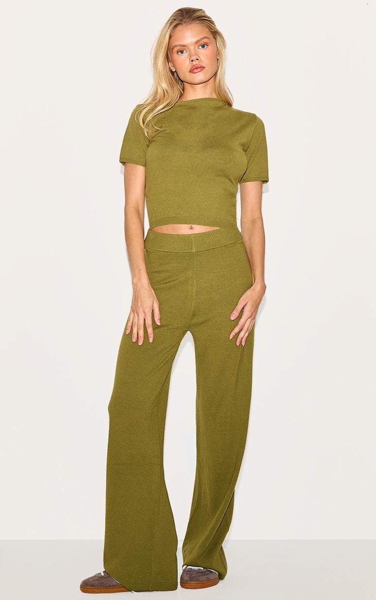 Pretty Little Thing Olive Basic Knit Asymmetric Neckline Top