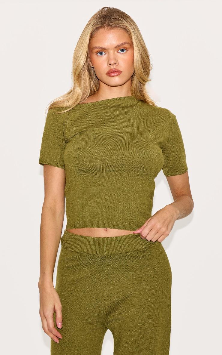 Pretty Little Thing Olive Basic Knit Asymmetric Neckline Top