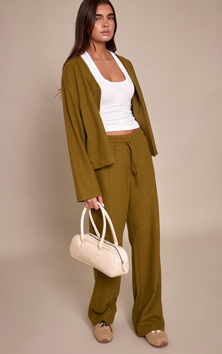 Pretty Little Thing Olive Brushed Soft Touch Boxy Cardigan