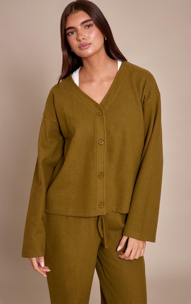 Pretty Little Thing Olive Brushed Soft Touch Boxy Cardigan