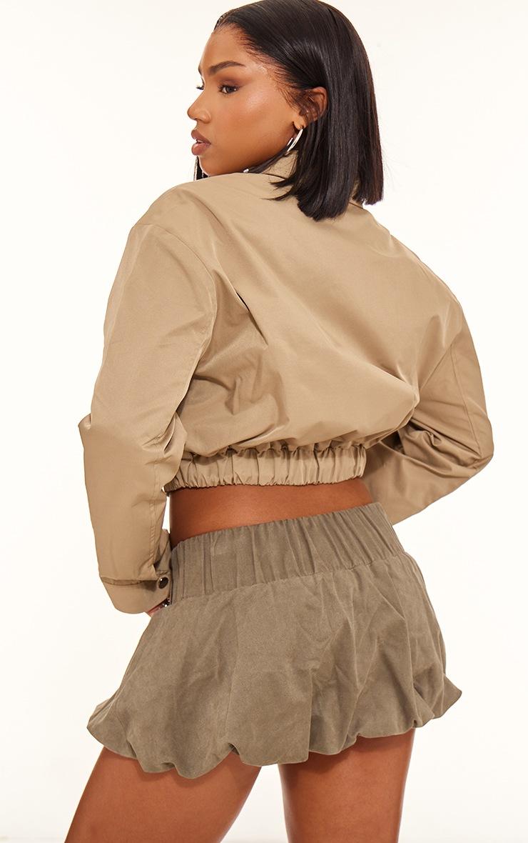 Pretty Little Thing Olive Canvas Collar Detail Zip Up Jacket