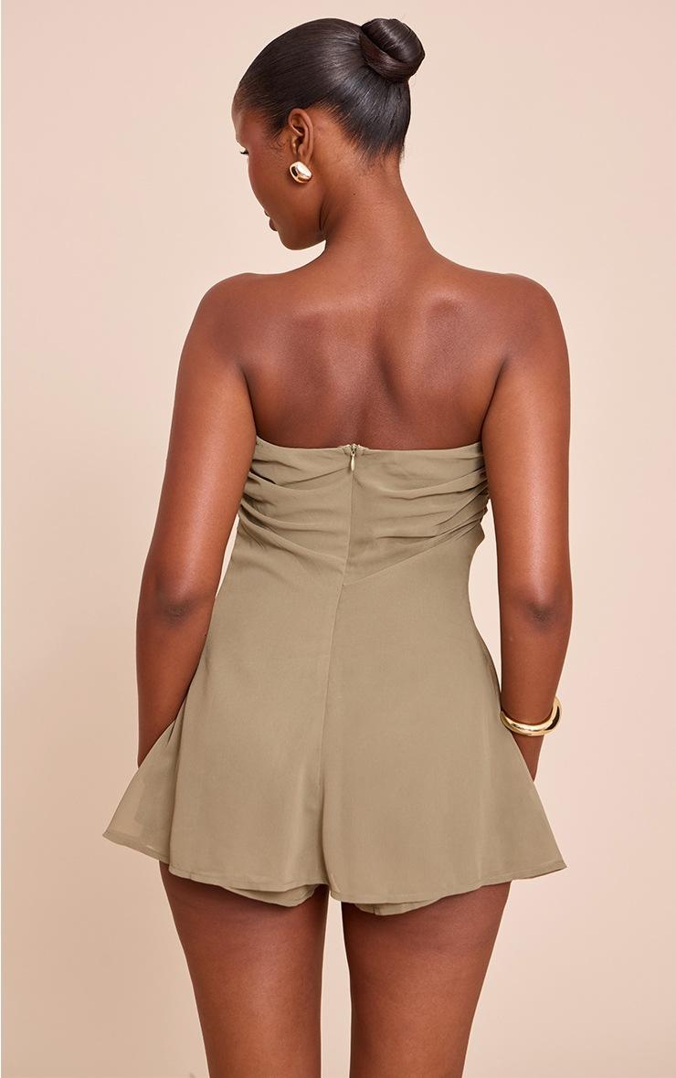 Pretty Little Thing Olive Chiffon Trim Detail Bandeau Romper