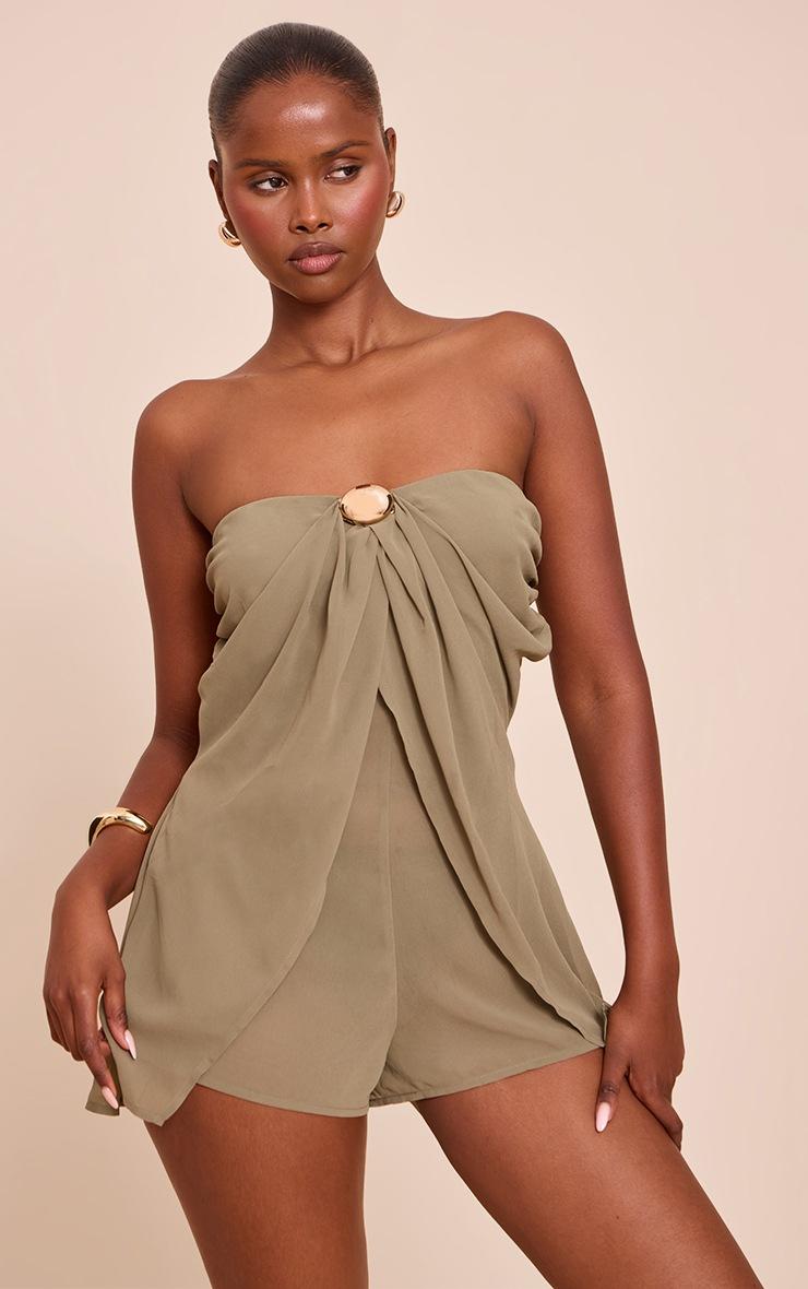 Pretty Little Thing Olive Chiffon Trim Detail Bandeau Romper