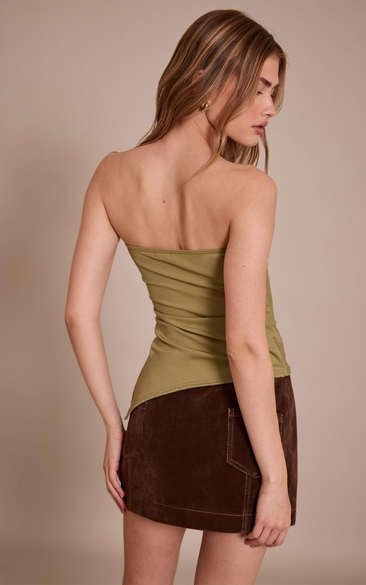 Pretty Little Thing Olive Contour Slinky Bandeau Asymmetric Split Hem Longline Top