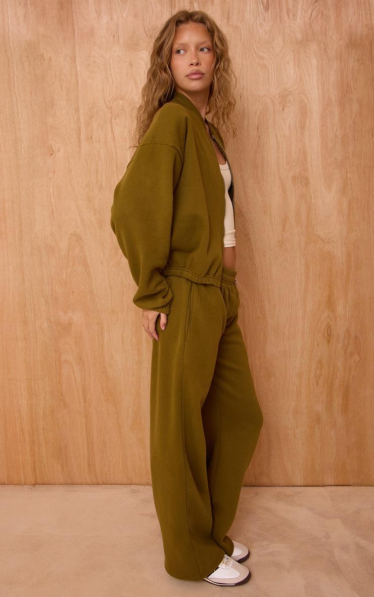 Pretty Little Thing Olive Cotton Fleece Bomber Jacket