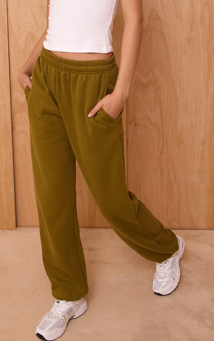 Pretty Little Thing Olive Cotton Fleece Cuffed Sweat Pants