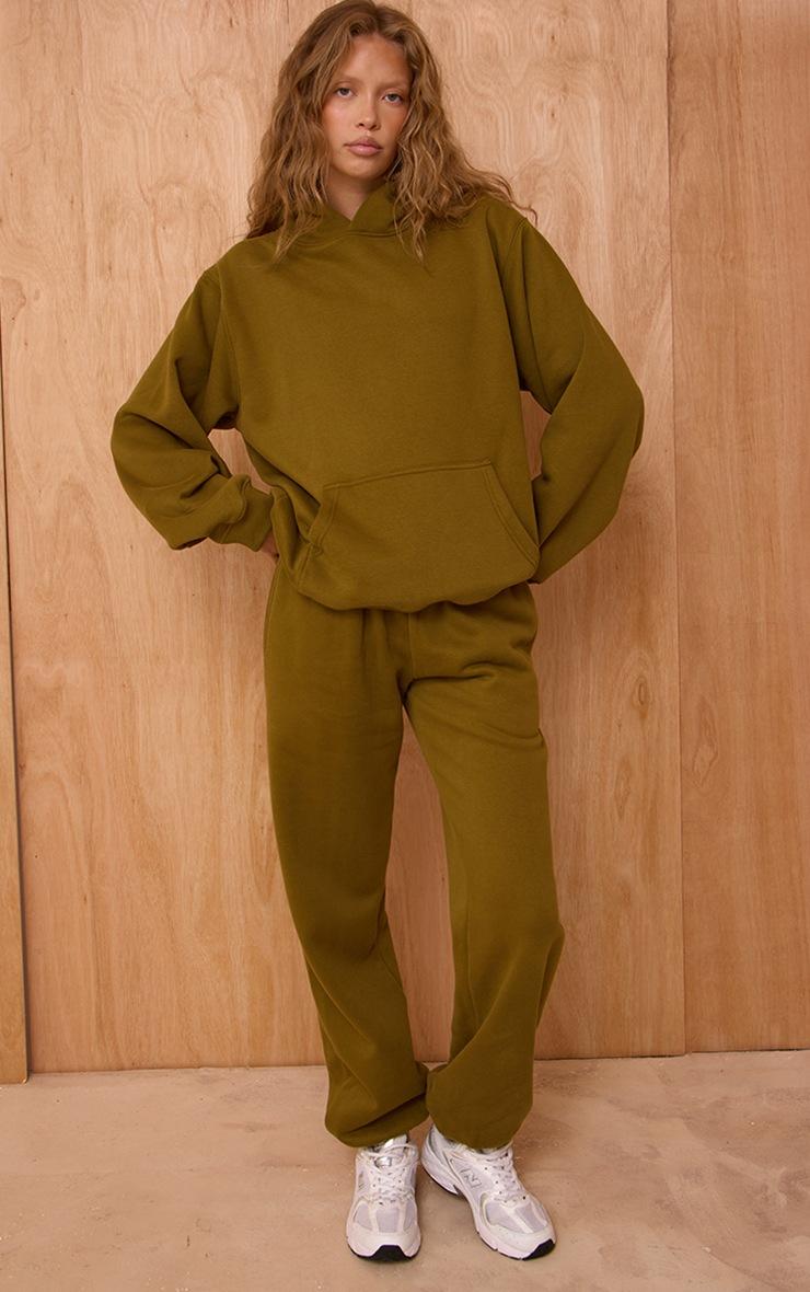 Pretty Little Thing Olive Cotton Fleece Cuffed Sweat Pants