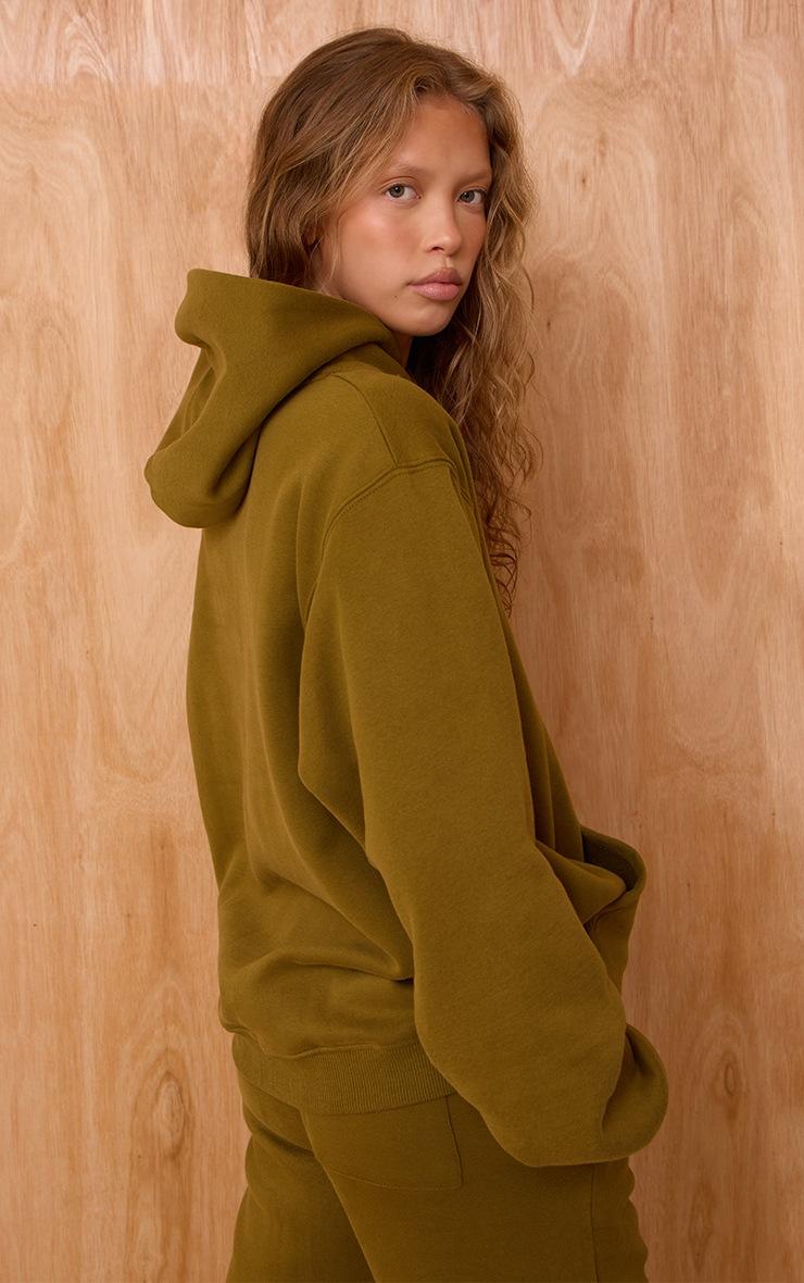 Pretty Little Thing Olive Cotton Fleece Oversized Pull Over Hoodie