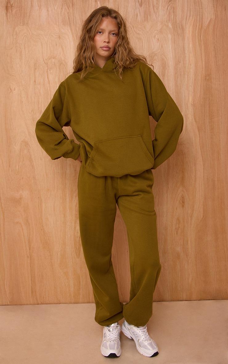 Pretty Little Thing Olive Cotton Fleece Oversized Pull Over Hoodie