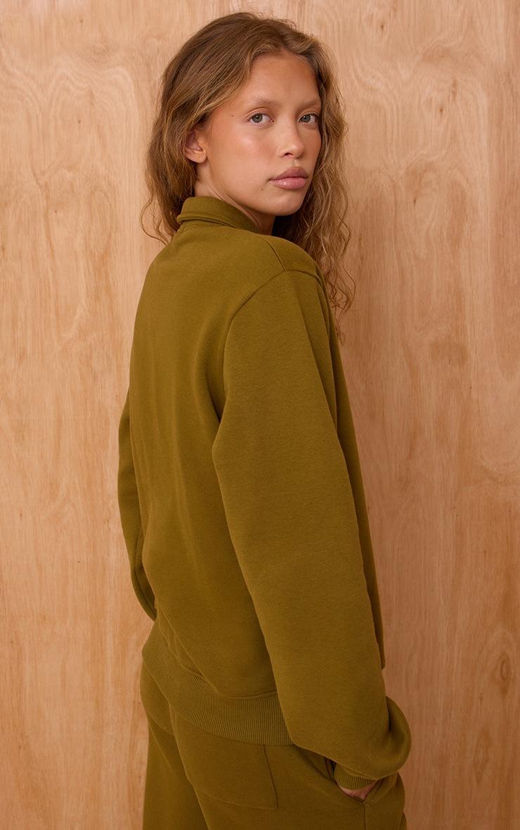 Pretty Little Thing Olive Cotton Fleece Polo Sweatshirt