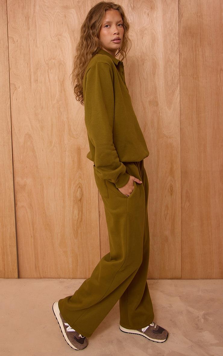 Pretty Little Thing Olive Cotton Fleece Straight Leg Sweatpants